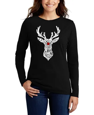 La Pop Art Women's Santa's Reindeer Word Long Sleeve T-shirt