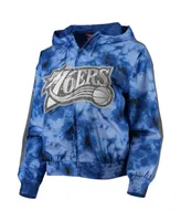 Women's Mitchell & Ness Royal Philadelphia 76ers Galaxy Sublimated Windbreaker Pullover Full-Zip Hoodie Jacket