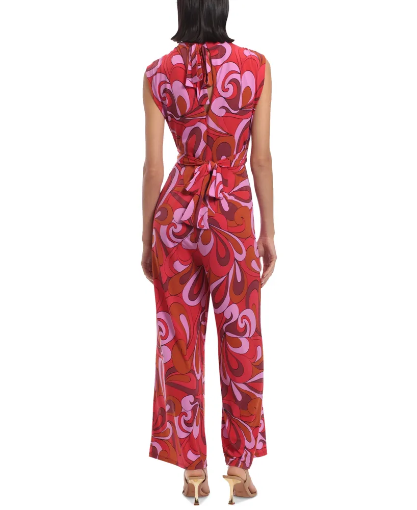 Donna Morgan Women's Printed Tie-Waist Sleeveless Jumpsuit