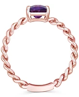 Amethyst Solitaire Chain Link Ring (7/8 ct. t.w.) 14k Rose Gold-Plated Sterling Silver (Also Blue Topaz, Emerald, Sapphire and Ruby)