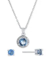 Giani Bernini 2-Pc. Set Crystal & Cubic Zirconia Halo Pendant Necklace Solitaire Stud Earrings, Created for Macy's