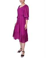 Ny Collection Women's 3/4 Sleeve V-Neck Flounced Dress