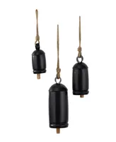 Rosemary Lane Black Metal Bohemian Decorative Cow Bell with Jute Hanging Rope Set 3 Pieces