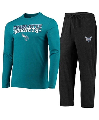 Men's Concepts Sport Black, Teal Charlotte Hornets Long Sleeve T-Shirt & Pants Sleep Set