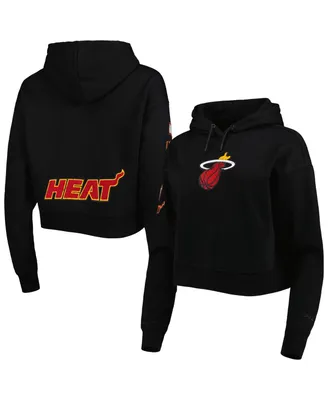 Women's Pro Standard Black Miami Heat Classic Fleece Cropped Pullover Hoodie