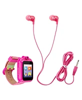 Playzoom Kid's Rainbow Glitter Silicone Strap Touchscreen Smart Watch 42mm with Earbuds Gift Set