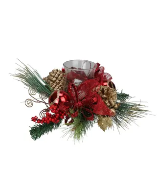 Northlight Pine Sprigs and Glittered Berries Christmas Hurricane Candle Holder, 18"