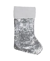 Northlight Sequin Christmas Stocking With Faux Fur- Polyester Cuff, 19"