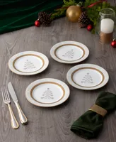 Charlotta Gold Set of 4 Holiday Tree Appetizer Plates, 6-1/4"