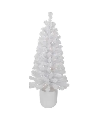 Northlight Pre- Lit Potted Flocked Winter Pine Tinsel Artificial Christmas Tree With Clear Lights, 3.5'