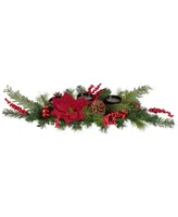 Northlight Artificial Mixed Pine Berries and Poinsettia Christmas Candle Holder Centerpiece, 32"