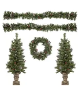 Northlight 4' Pre- Lit Frosted Verona Berry Pine Artificial Christmas Entryway Set, 5 Piece