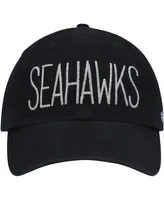 Women's '47 Black Seattle Seahawks Shimmer Text Clean Up Adjustable Hat