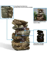 Sunnydaze Decor Tiered Rock and Log Indoor Water Fountain with LEDs - 10.5 in