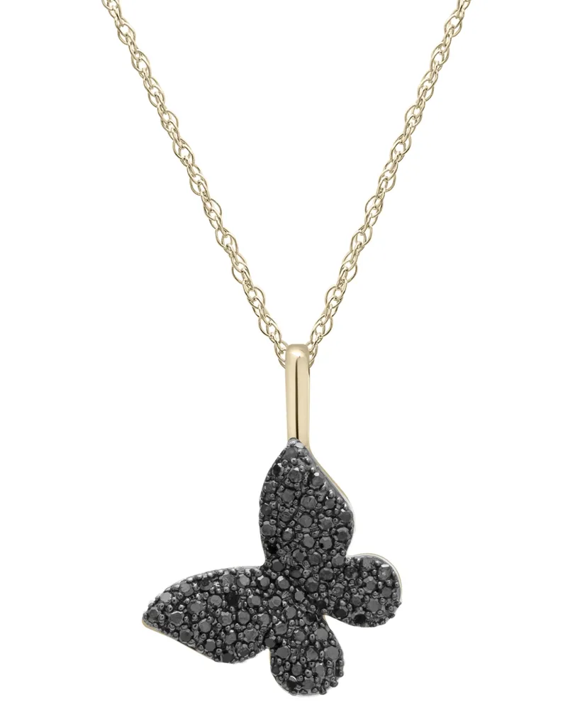 Wrapped Diamond Butterfly Pendant Necklace (1/6 ct. t.w.) 14k Gold (Also Available Black Diamond)