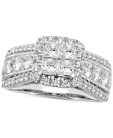 Diamond Princess & Round Halo Cluster Engagement Ring (1-5/8 ct. t.w.) in 14k White Gold