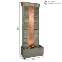 Rippled Slate 48-inch Outdoor Water Fountain - Outdoor Water Feature with Led Light for Copper Accents for Patio, Deck, Garden