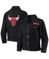 Women's The Wild Collective Black Chicago Bulls Patch Denim Button-Up Jacket