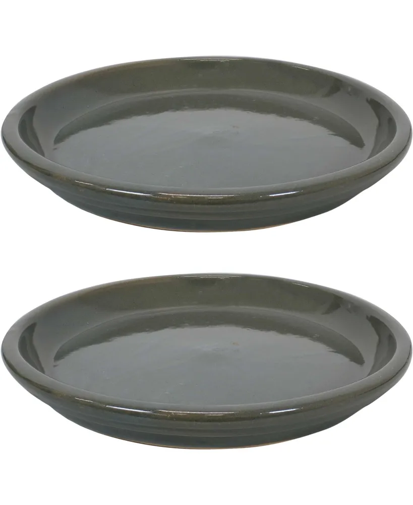 Sunnydaze Decor Ceramic Outdoor Flower Pot Saucers Set of - Uv- and Frost-Resistant - Gray Glazed FInish