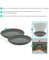 Ceramic Outdoor Flower Pot Saucers Set of - Uv- and Frost-Resistant - Gray Glazed FInish