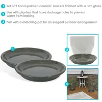 Ceramic Outdoor Flower Pot Saucers Set of - Uv- and Frost-Resistant - Gray Glazed FInish