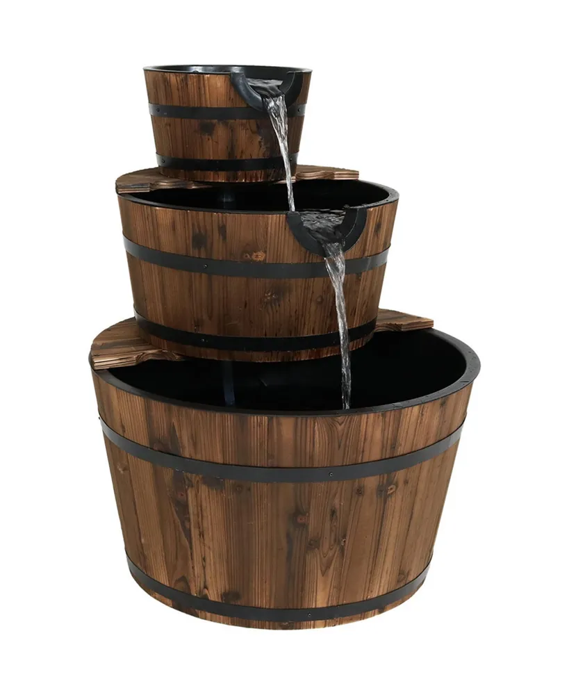 Sunnydaze Decor Rustic 3-Tier Wooden Fir Barrel-Style Water Fountain - 30 in