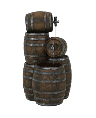 Sunnydaze Decor Stacked Rustic Barrel Water Fountain with Led Lights - 29 in