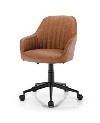 Costway Pu Leather Home Office Arm Chair Adjustable Swivel