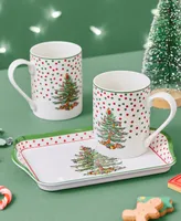 Spode Christmas Tree Polka Dot Mug and Tray Set, 3 Pieces