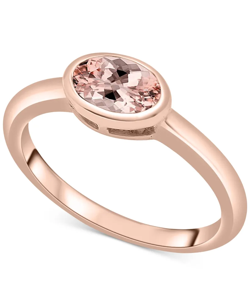 Lab-grown Morganite Oval Bezel Ring (5/8 ct. t.w.) 14k Rose Gold-Plated Sterling Silver (Also Opal)