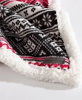 Closeout! Eddie Bauer Classic Fair Isle Black Ultra Soft Plush Fleece Reversible Blanket