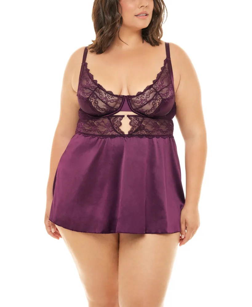 Plus Size - Satin And Lace Thong Panty With Cutout Back - Torrid