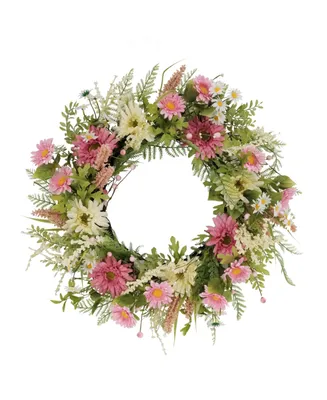 Puleo Chrysanthemum and Daisy Floral Spring Wreath, 24"