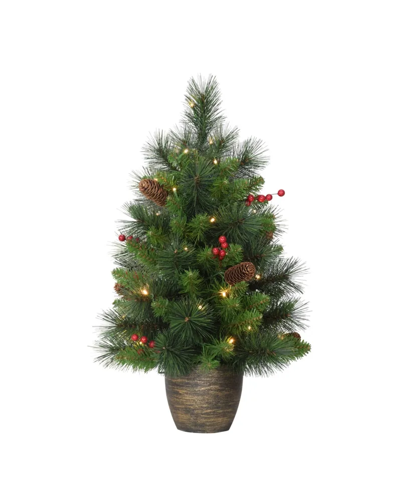 Puleo Pre-Lit Table Top Artificial Christmas Tree with 35 Lights in Base, 2'