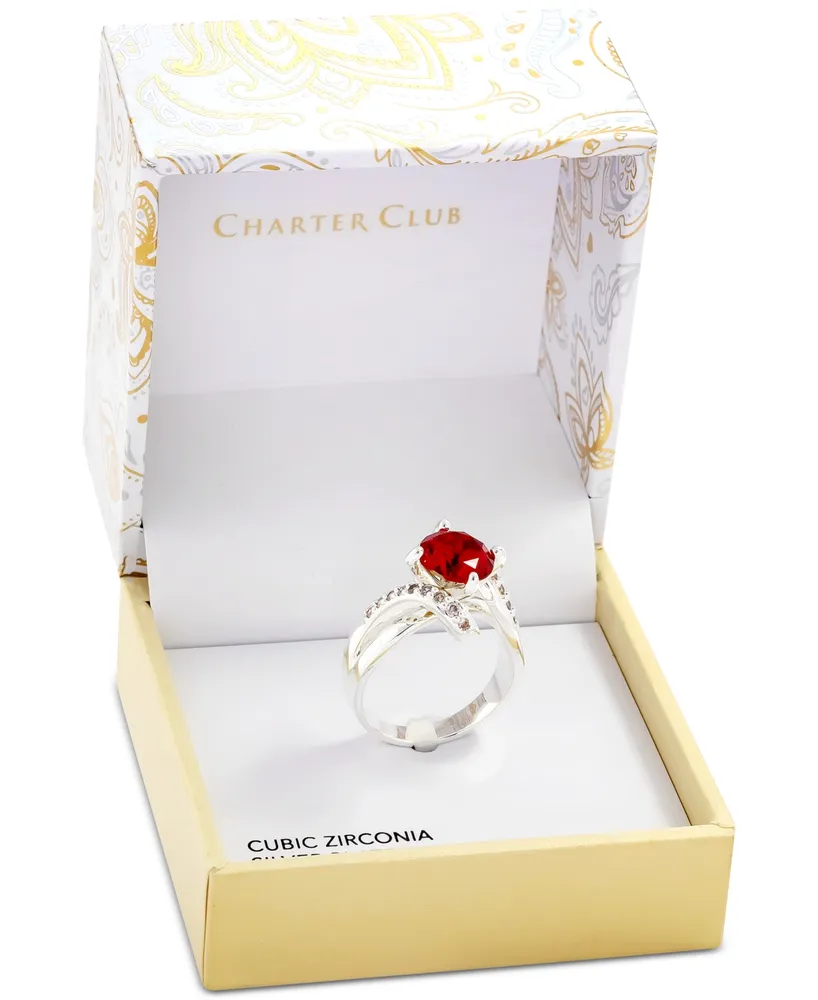 Charter Club Silver-Tone Pave & Color Crystal Solitaire Ring, Created for Macy's