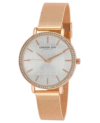 London Fog Women's Buckingham Rose Gold-Tone Alloy Mesh Bracelet Watch 38mm