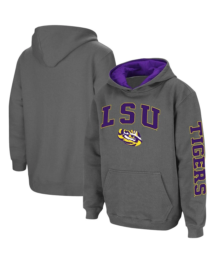 Youth Boys Colosseum Charcoal Lsu Tigers 2-Hit Team Pullover Hoodie