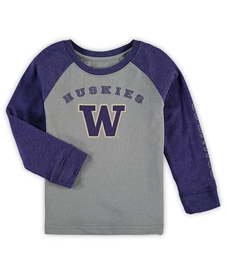 Toddler Boys and Girls Colosseum Heathered Gray Washington Huskies Long Sleeve Raglan T-shirt