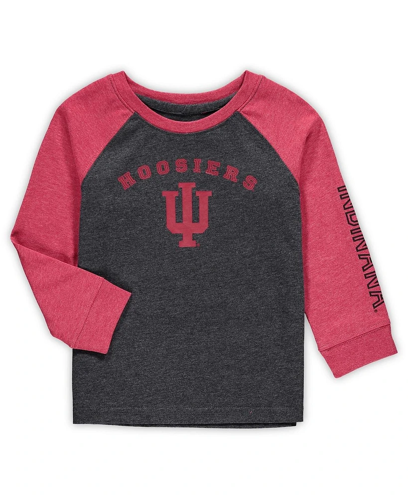 Toddler Boys and Girls Colosseum Heathered Black Indiana Hoosiers Long Sleeve Raglan T-shirt