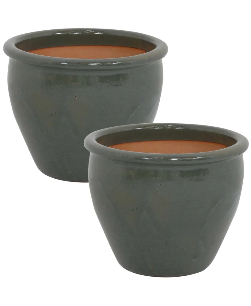 Sunnydaze Decor 12 in Chalet Glazed Ceramic Planter - Gray - Set of 2