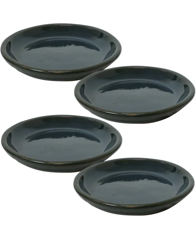 Ceramic Outdoor Flower Pot Saucers Set of 4 - Uv- and Frost-Resistant - Forest Lake Green Glazed Finish