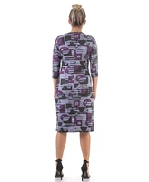 24seven Comfort Apparel Women's Faux Wrap Knee Length Cocktail Dress