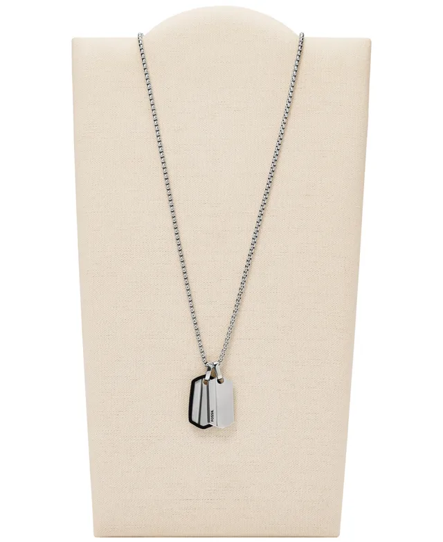 Fossil Men's Chevron Stainless Steel Dog Tag Necklace - Silver
