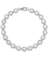 Arabella Cultured Freshwater Button Pearl (4 - 4-1/2mm) & Cubic Zirconia Link Bracelet in Sterling Silver