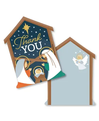 Holy Nativity - Religious Christmas Shaped Thank You Cards with Envelopes 12 Ct