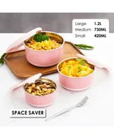 Lille Home Stainless Steel Food Containers, Set of 3, 420ML, 730ML,1.2L, Pink