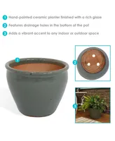 Large Ceramic Planter - Indoor or Outdoor Plant Pot with Drainage Holes - Gray Glaze Finish - 15" - Chalet