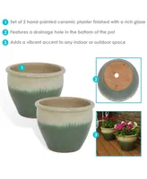 Sunnydaze Decor 12 in Chalet Glazed Ceramic Planter - Seafoam - Set of 2