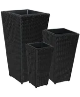 Sunnydaze Decor Polyrattan Tall Square Planter - 9 in, 11.5 in, 15 in - Set of 3