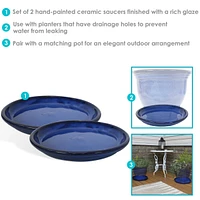 Ceramic Outdoor Flower Pot Saucers Set of 4 - Uv- and Frost-Resistant - Imperial Blue Glazed Finish